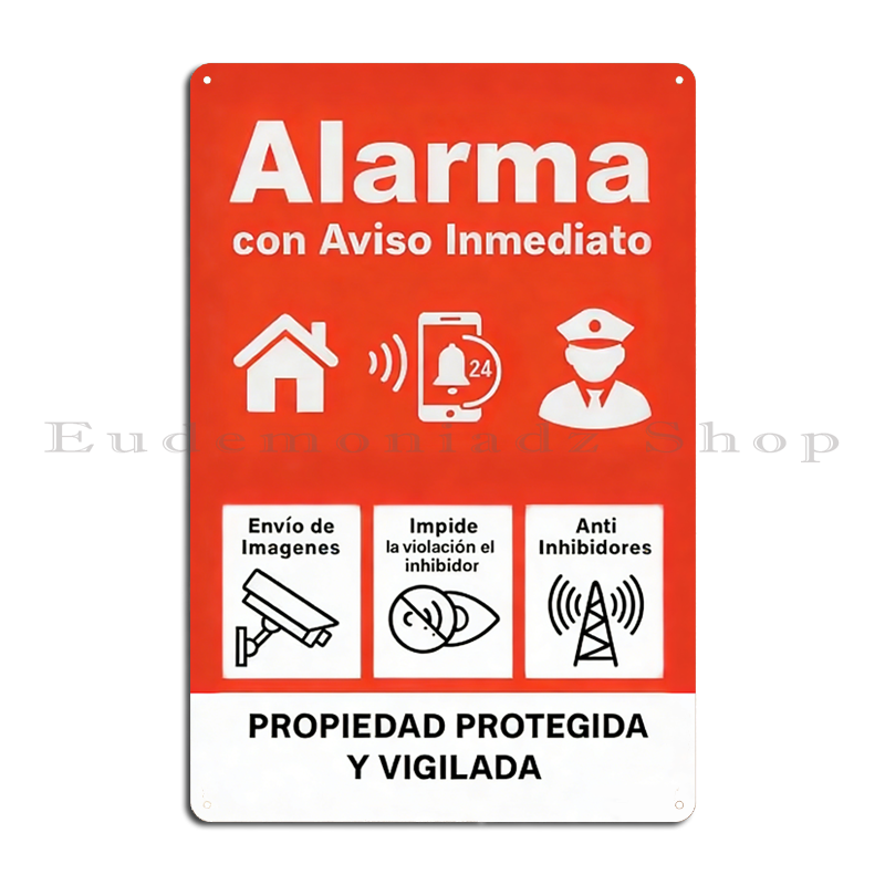 Home Security Systems - Retro Metalowy Znak Alarmowy 24h, Tabliczka