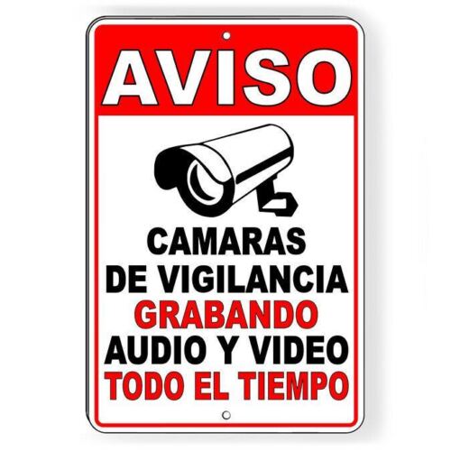 Home Yard Security Cameras - Vintage Metalowy Znak Blaszany Hiszpańska Ostrzeżenie